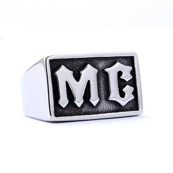 Unisex Stainless Steel Letter Mc Drop Glue Ring With Personality Style And Oil Applied Processing