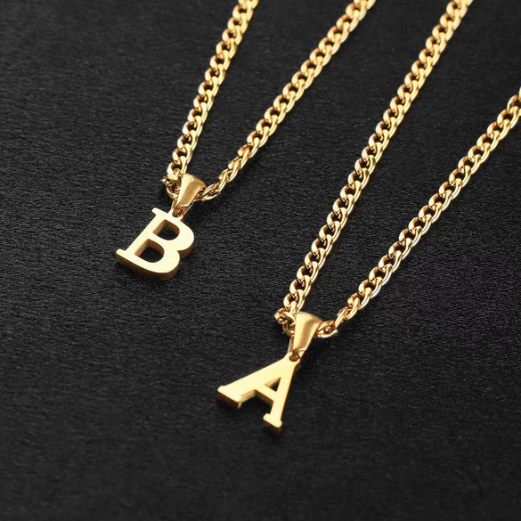Unisex Stainless Steel Letter Pendant Necklace With Regular Chain Electroplated Simple Alphabet Jewelry Gift