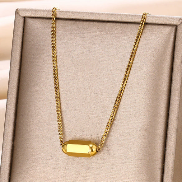 Unisex Stainless Steel Tubeshaped Pendant Necklace With Letters Numbers Text Pattern Electroplated Cross Chain