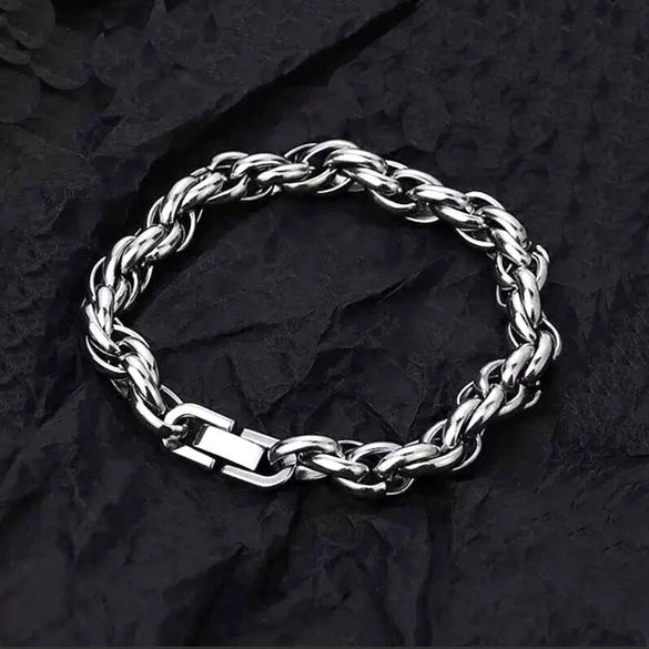 Unisex Stainless Steel Twist Link Bracelet With Polished Finish And Heart Wave Rhombus And Dropshaped Design Details