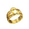 Unisex Stainless Steel Wide Band Geometric Crown Love Ring With Hollow Hand Motif And Oiled Finish