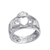 Unisex Stainless Steel Wide Band Geometric Crown Love Ring With Hollow Hand Motif And Oiled Finish