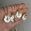 Unisex Starfish And Conch Shell Necklace With Mixed Gem Inlay Stainless Steel Electroplated 18K Gold Color