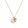 Unisex Starfish And Conch Shell Necklace With Mixed Gem Inlay Stainless Steel Electroplated 18K Gold Color
