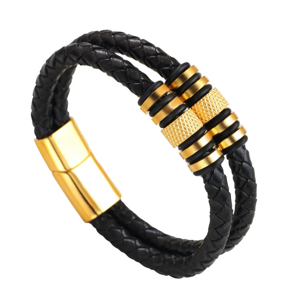 Unisex Street Style Double Layer Hand Woven Zinc Alloy Magnetic Buckle Bracelet