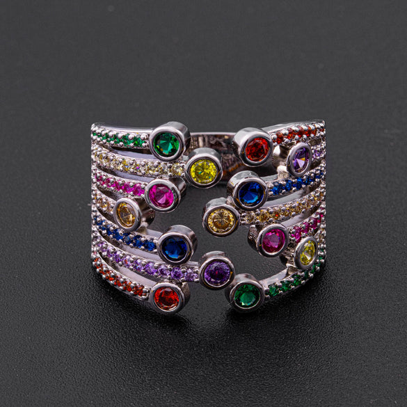 Unisex Sweet Cool Style Copper Ring With Zircon Geometric Design Electroplated In Gold Colorful Fashion Statement Jewelry