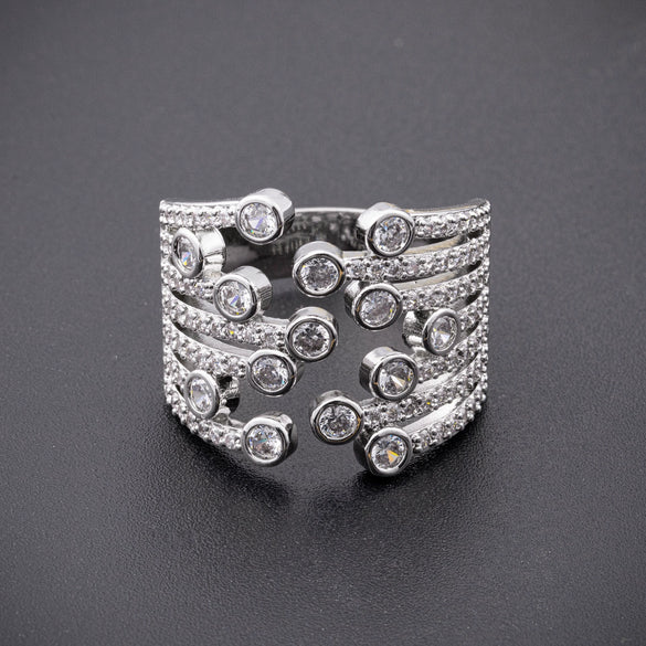Unisex Sweet Cool Style Copper Ring With Zircon Geometric Design Electroplated In Gold Colorful Fashion Statement Jewelry