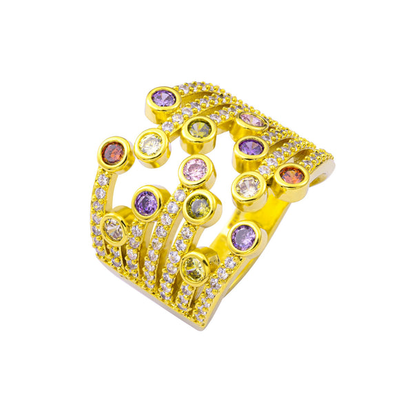 Unisex Sweet Cool Style Copper Ring With Zircon Geometric Design Electroplated In Gold Colorful Fashion Statement Jewelry