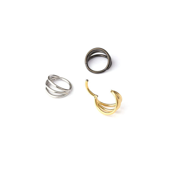 Unisex Threelayer Closed Ring Ear And Nose Piercing Jewelry Electroplated 316 Stainless Steel With Geometric Design