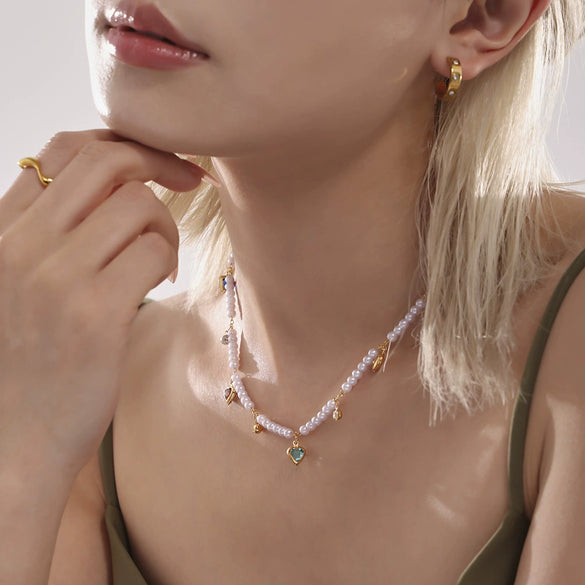Unisex Titanium Steel And Copper Zircon Love Clavicle Chain Jewelry With Electroplating And Chain Pattern
