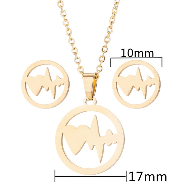 Unisex Titanium Steel Bear And Piglet Pendant Necklace And Stud Earrings Set With Electroplated Finish