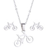 Unisex Titanium Steel Bear And Piglet Pendant Necklace And Stud Earrings Set With Electroplated Finish