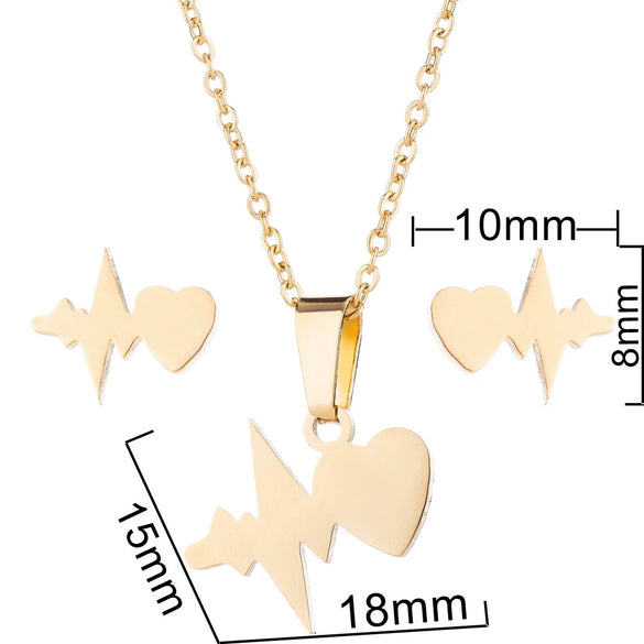 Unisex Titanium Steel Bear And Piglet Pendant Necklace And Stud Earrings Set With Electroplated Finish