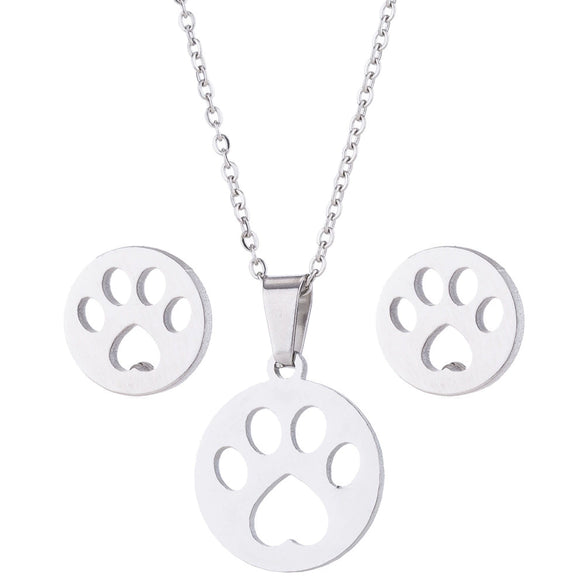 Unisex Titanium Steel Bear And Piglet Pendant Necklace And Stud Earrings Set With Electroplated Finish