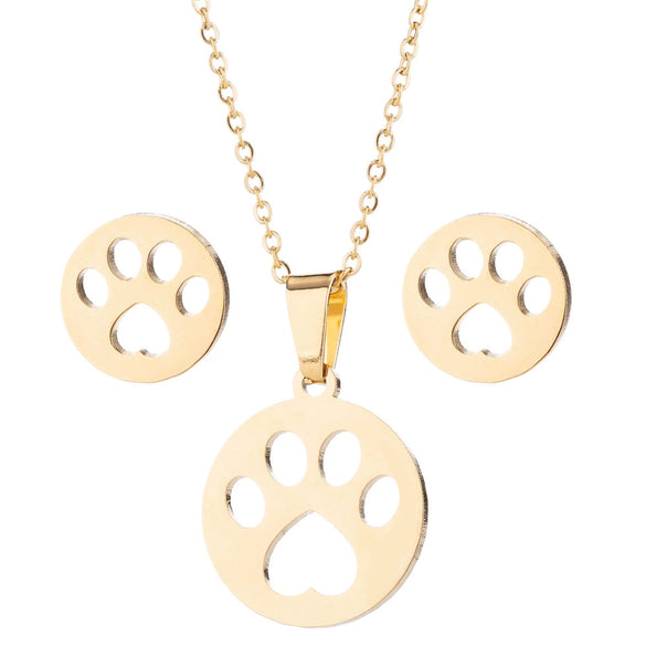 Unisex Titanium Steel Bear And Piglet Pendant Necklace And Stud Earrings Set With Electroplated Finish
