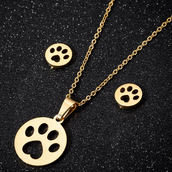 Unisex Titanium Steel Bear And Piglet Pendant Necklace And Stud Earrings Set With Electroplated Finish