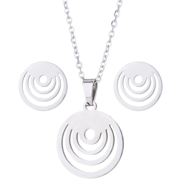 Unisex Titanium Steel Bear And Piglet Pendant Necklace And Stud Earrings Set With Electroplated Finish