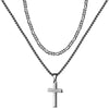 Unisex Titanium Steel Cross Double Layer Stacked Necklace With Twist Chain Electroplated Stainless Steel Pendant