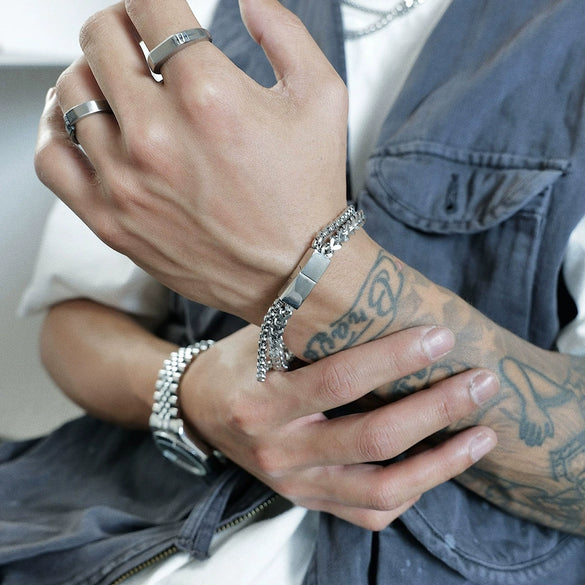 Unisex Titanium Steel Doublelayer Bracelet With Handmade Ushaped Geometric Design And Simple Minimalist Style