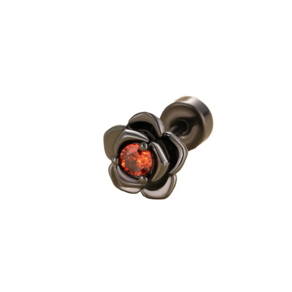 Unisex Titanium Steel Earrings With Black Flower Pattern And Electroplating Treatment