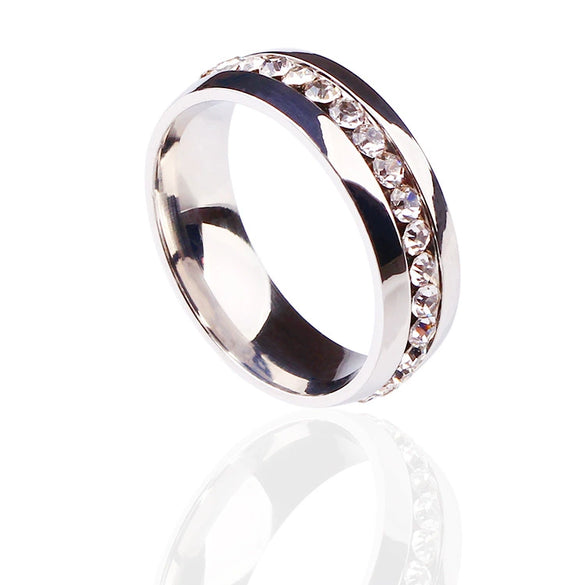 Unisex Titanium Steel Full Stone Inlaid Arc Band Ring Single Row Diamond Style Circle Ring