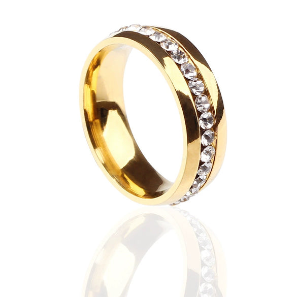 Unisex Titanium Steel Full Stone Inlaid Arc Band Ring Single Row Diamond Style Circle Ring