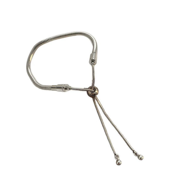 Unisex Titanium Steel Geometric Beaded Snake Bone Chain Bracelet With Real Gold Plating