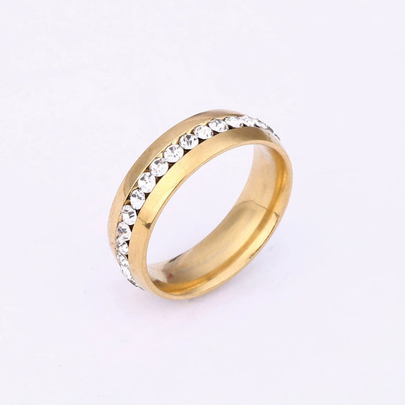 Unisex Titanium Steel Geometric Ring With Single Row Rhinestone Diamond Detail Exquisite Stainless Steel Style Jewelry