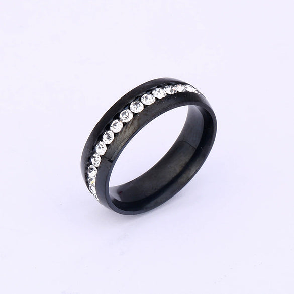 Unisex Titanium Steel Geometric Ring With Single Row Rhinestone Diamond Detail Exquisite Stainless Steel Style Jewelry