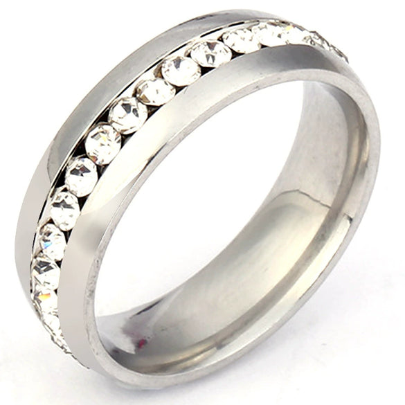 Unisex Titanium Steel Geometric Ring With Single Row Rhinestone Diamond Detail Exquisite Stainless Steel Style Jewelry