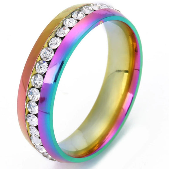 Unisex Titanium Steel Geometric Ring With Single Row Rhinestone Diamond Detail Exquisite Stainless Steel Style Jewelry