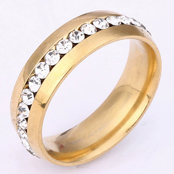 Unisex Titanium Steel Geometric Ring With Single Row Rhinestone Diamond Detail Exquisite Stainless Steel Style Jewelry