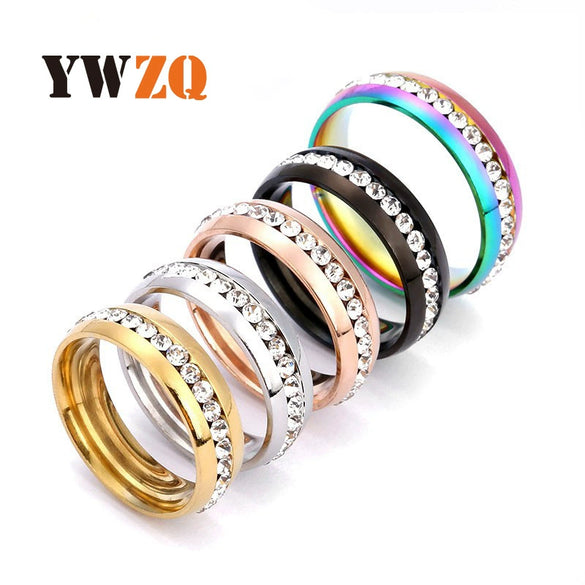 Unisex Titanium Steel Geometric Ring With Single Row Rhinestone Diamond Detail Exquisite Stainless Steel Style Jewelry