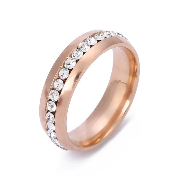 Unisex Titanium Steel Geometric Ring With Single Row Rhinestone Diamond Detail Exquisite Stainless Steel Style Jewelry