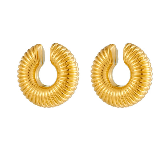 Unisex Titanium Steel Hollow Threaded Ear Clip Earrings With Geometric Style And Vacuum Electroplating In Furnace Treatment