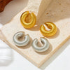 Unisex Titanium Steel Hollow Threaded Ear Clip Earrings With Geometric Style And Vacuum Electroplating In Furnace Treatment