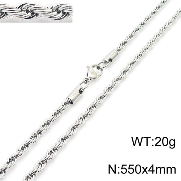 Unisex Titanium Steel Twist Chain Necklace With Geometry Pattern And Gold Inlaid Pendant