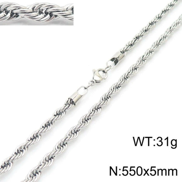 Unisex Titanium Steel Twist Chain Necklace With Geometry Pattern And Gold Inlaid Pendant