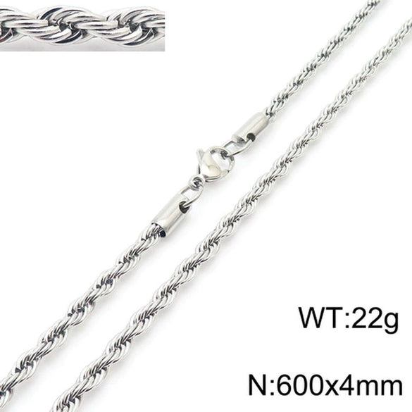 Unisex Titanium Steel Twist Chain Necklace With Geometry Pattern And Gold Inlaid Pendant