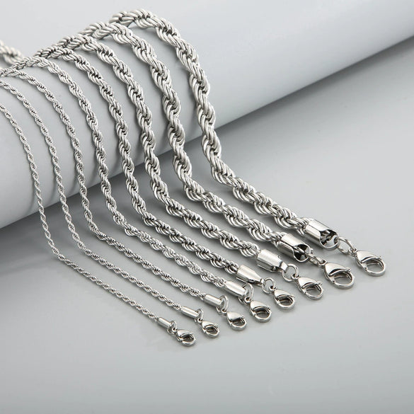 Unisex Titanium Steel Twist Chain Necklace With Geometry Pattern And Gold Inlaid Pendant