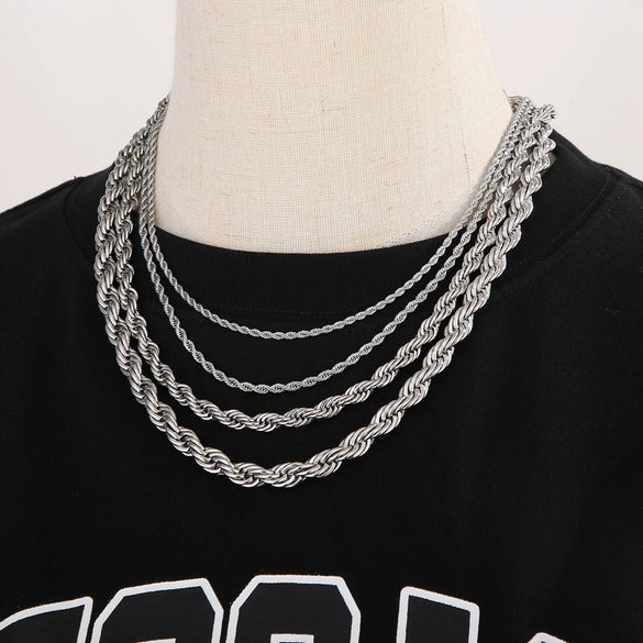 Unisex Titanium Steel Twist Chain Necklace With Geometry Pattern And Gold Inlaid Pendant