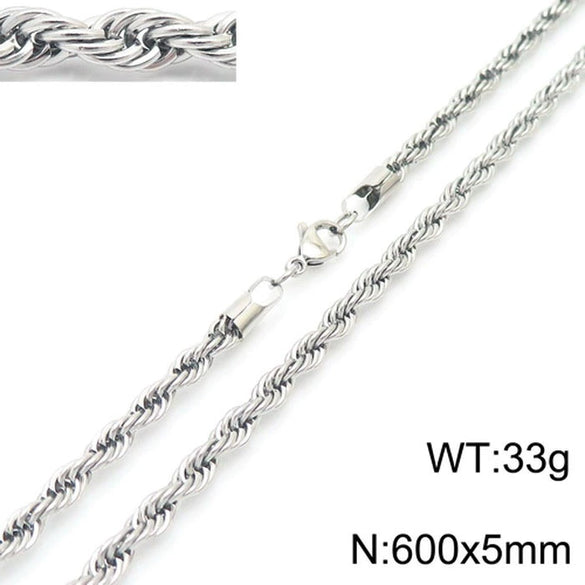 Unisex Titanium Steel Twist Chain Necklace With Geometry Pattern And Gold Inlaid Pendant