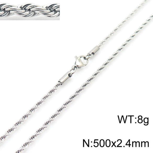 Unisex Titanium Steel Twist Chain Necklace With Geometry Pattern And Gold Inlaid Pendant