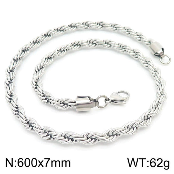 Unisex Titanium Steel Twist Chain Necklace With Geometry Pattern And Gold Inlaid Pendant