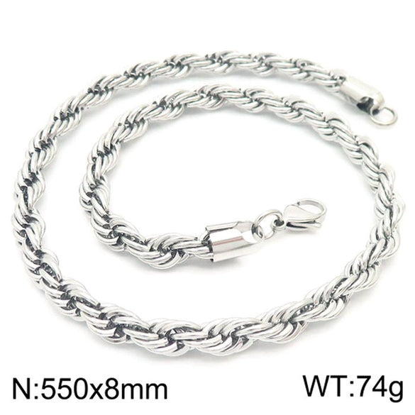 Unisex Titanium Steel Twist Chain Necklace With Geometry Pattern And Gold Inlaid Pendant
