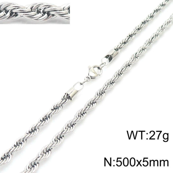 Unisex Titanium Steel Twist Chain Necklace With Geometry Pattern And Gold Inlaid Pendant