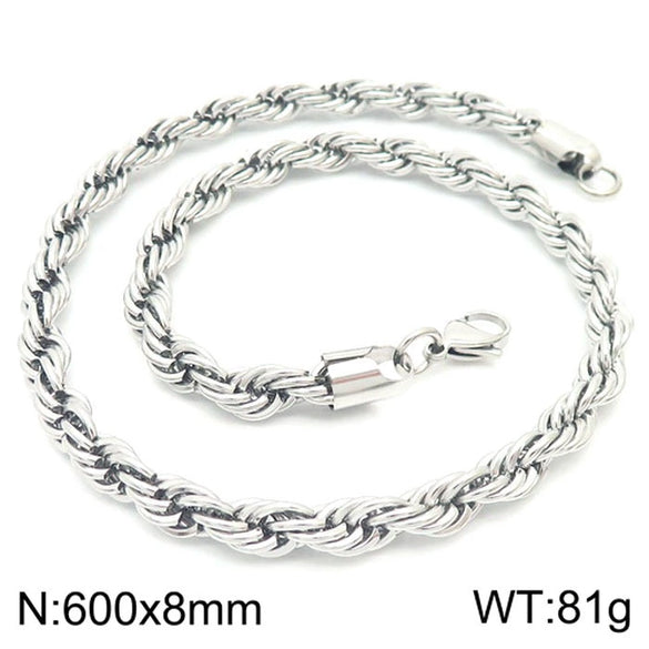 Unisex Titanium Steel Twist Chain Necklace With Geometry Pattern And Gold Inlaid Pendant