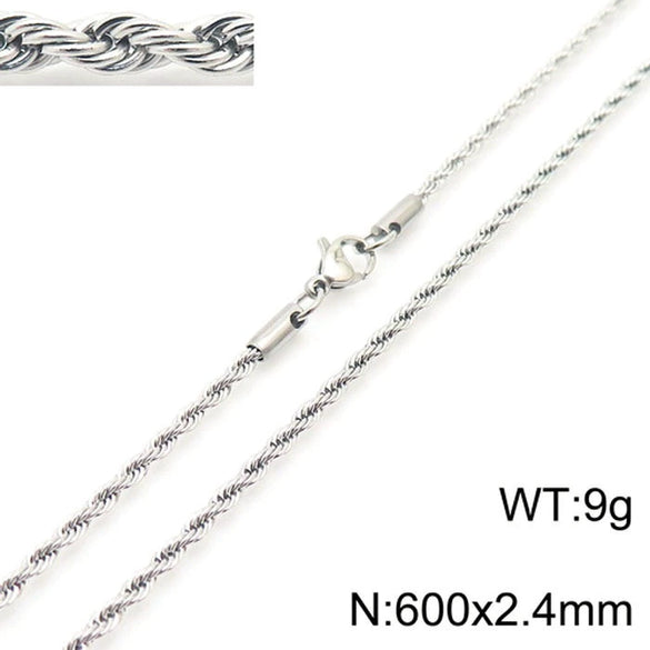 Unisex Titanium Steel Twist Chain Necklace With Geometry Pattern And Gold Inlaid Pendant