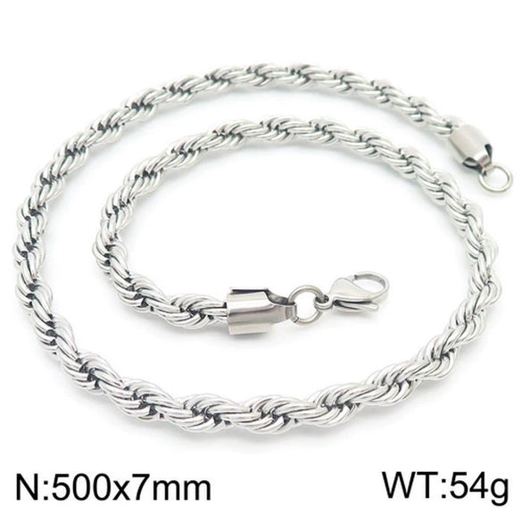 Unisex Titanium Steel Twist Chain Necklace With Geometry Pattern And Gold Inlaid Pendant