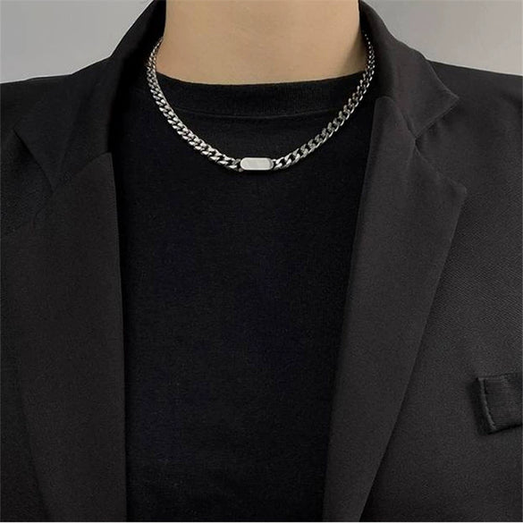 Unisex Titanium Steel Water Wave Chain Necklace With Minimalist Polished Design For Men And Women